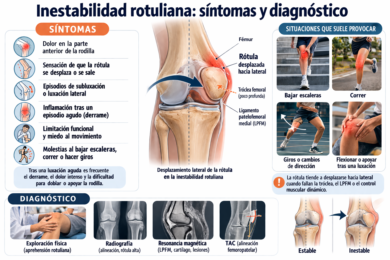 Desplazamiento lateral de la rótula en la inestabilidad rotuliana