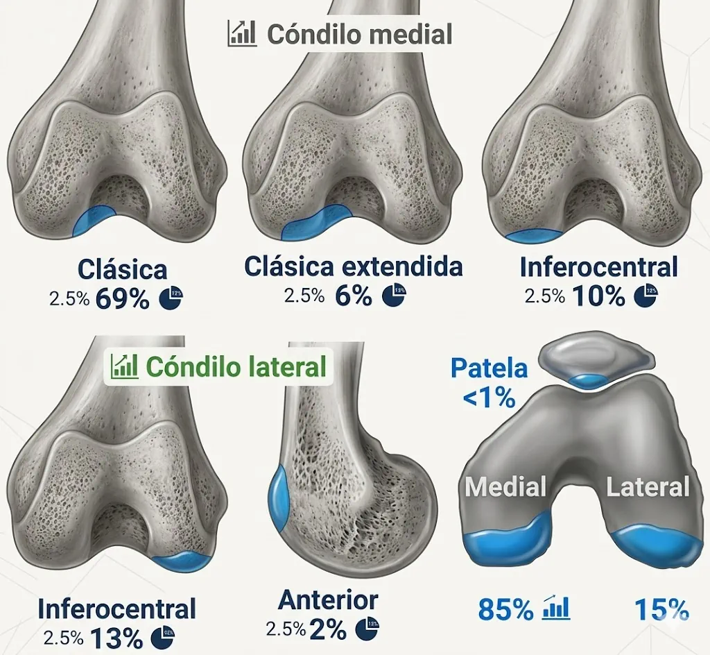 Localización de lesiones en osteocondritis disecante de la rodilla