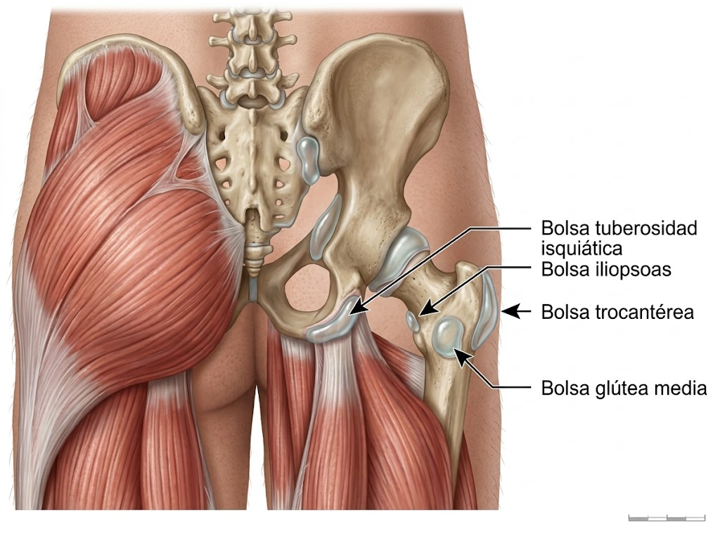 Anatomía de la tuberosidad isquiática y la bursa isquioglútea