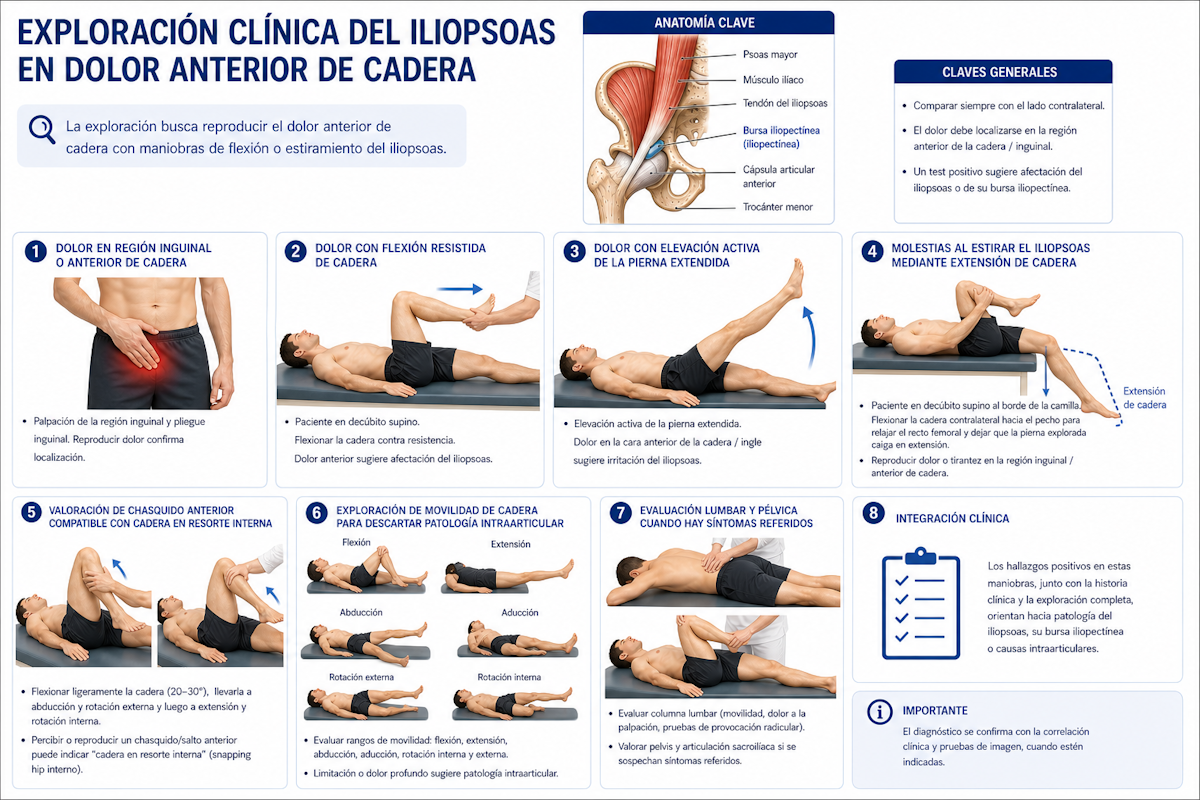 Exploración clínica del iliopsoas en dolor anterior de cadera