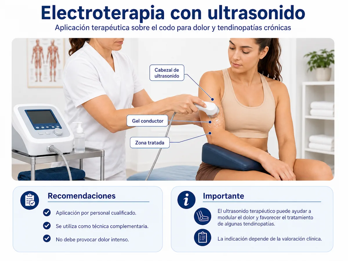 Electroterapia con ultrasonido aplicada sobre el codo