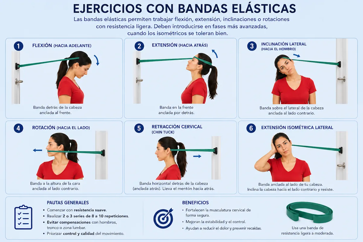 Ejercicios cervicales con bandas elásticas