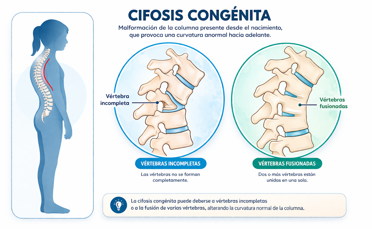 Esquema de anomalías vertebrales responsables de cifosis congénita