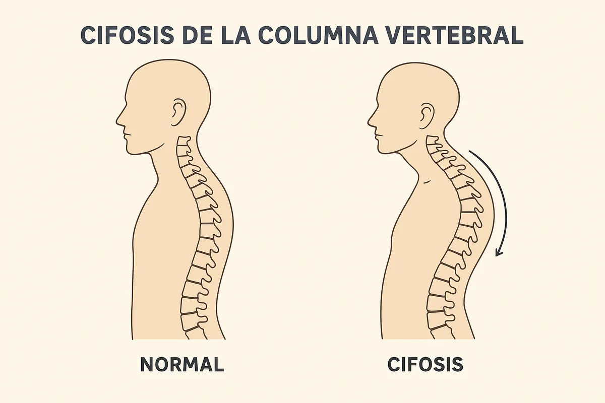 Ejemplo de aumento de cifosis en la columna dorsal