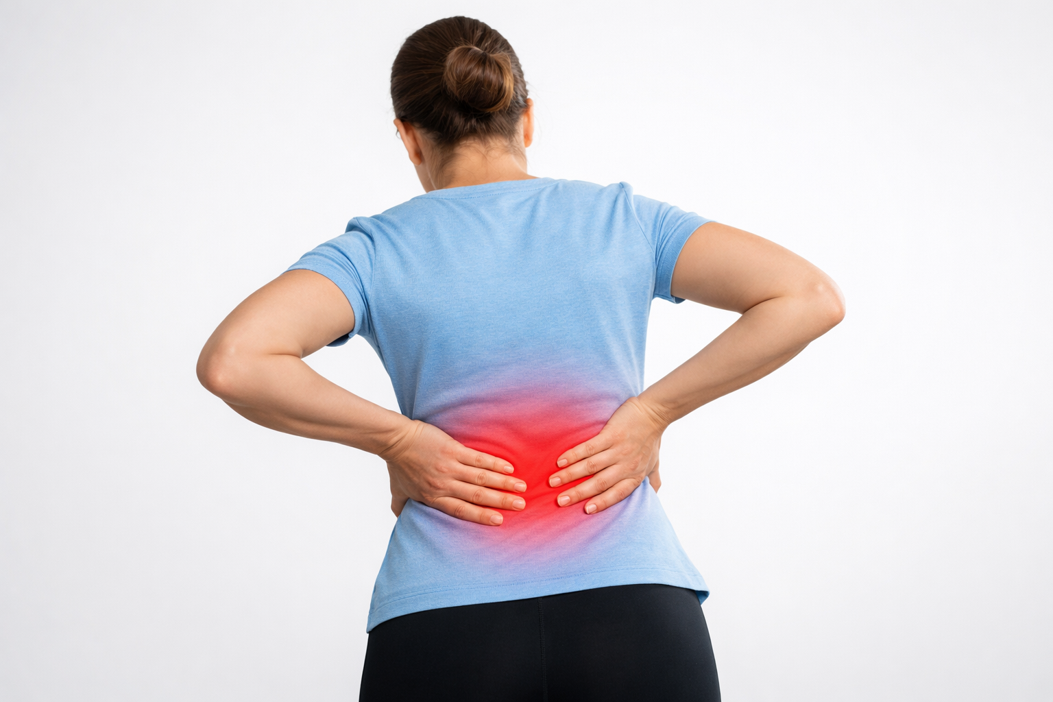Persona con dolor lumbar sujetándose la parte baja de la espalda