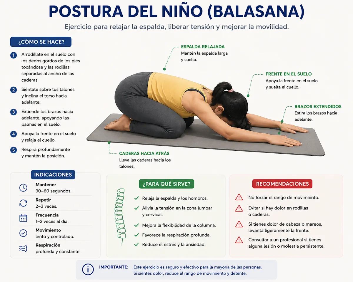 Postura del niño para estirar la columna lumbar