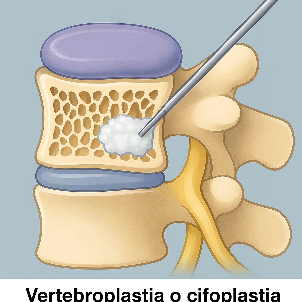 Ilustración de vertebroplastia o cifoplastia