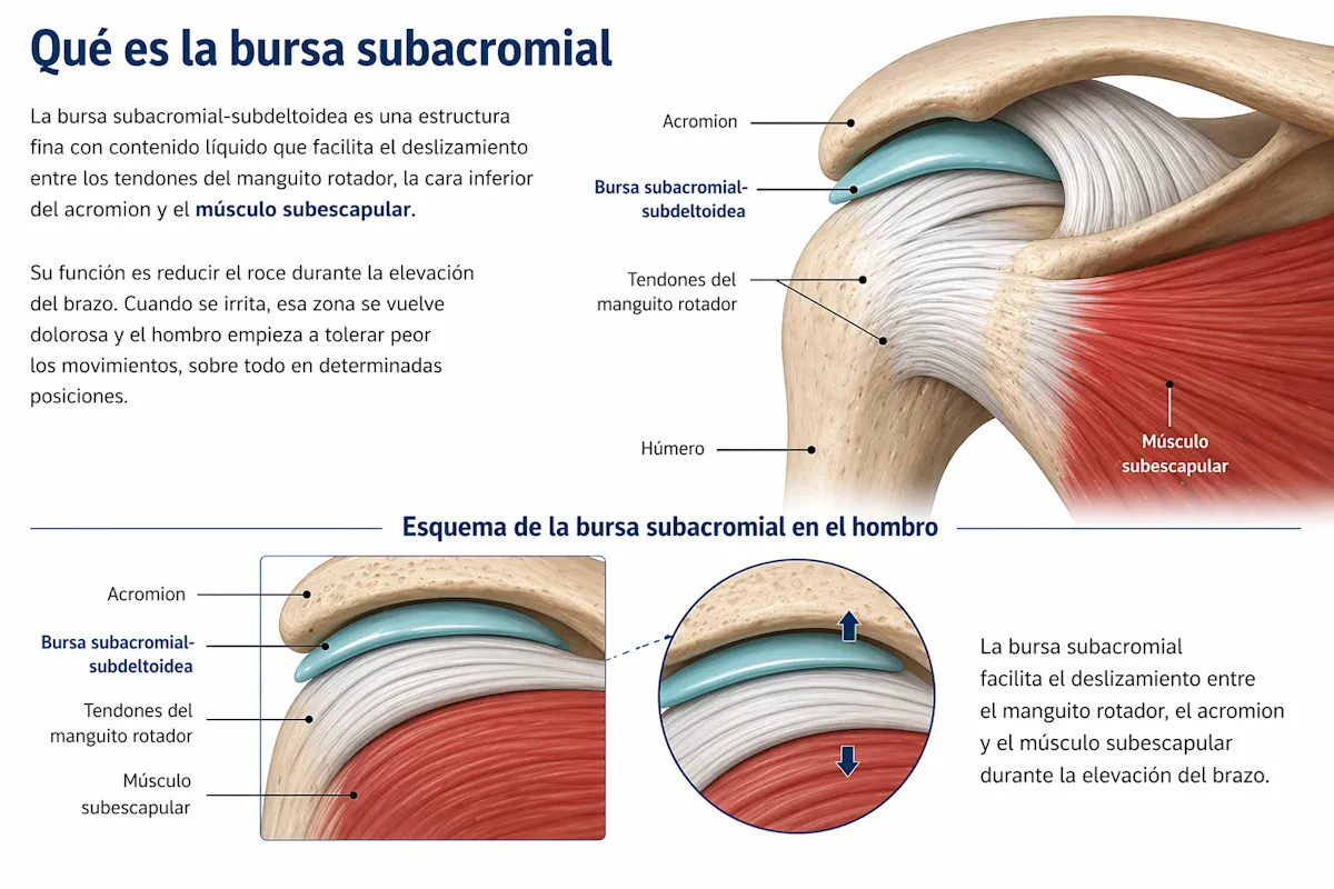 Esquema de la bursa subacromial en el hombro
