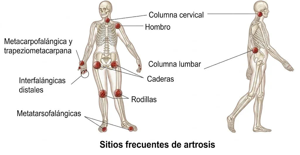 Localizaciones frecuentes de la artrosis