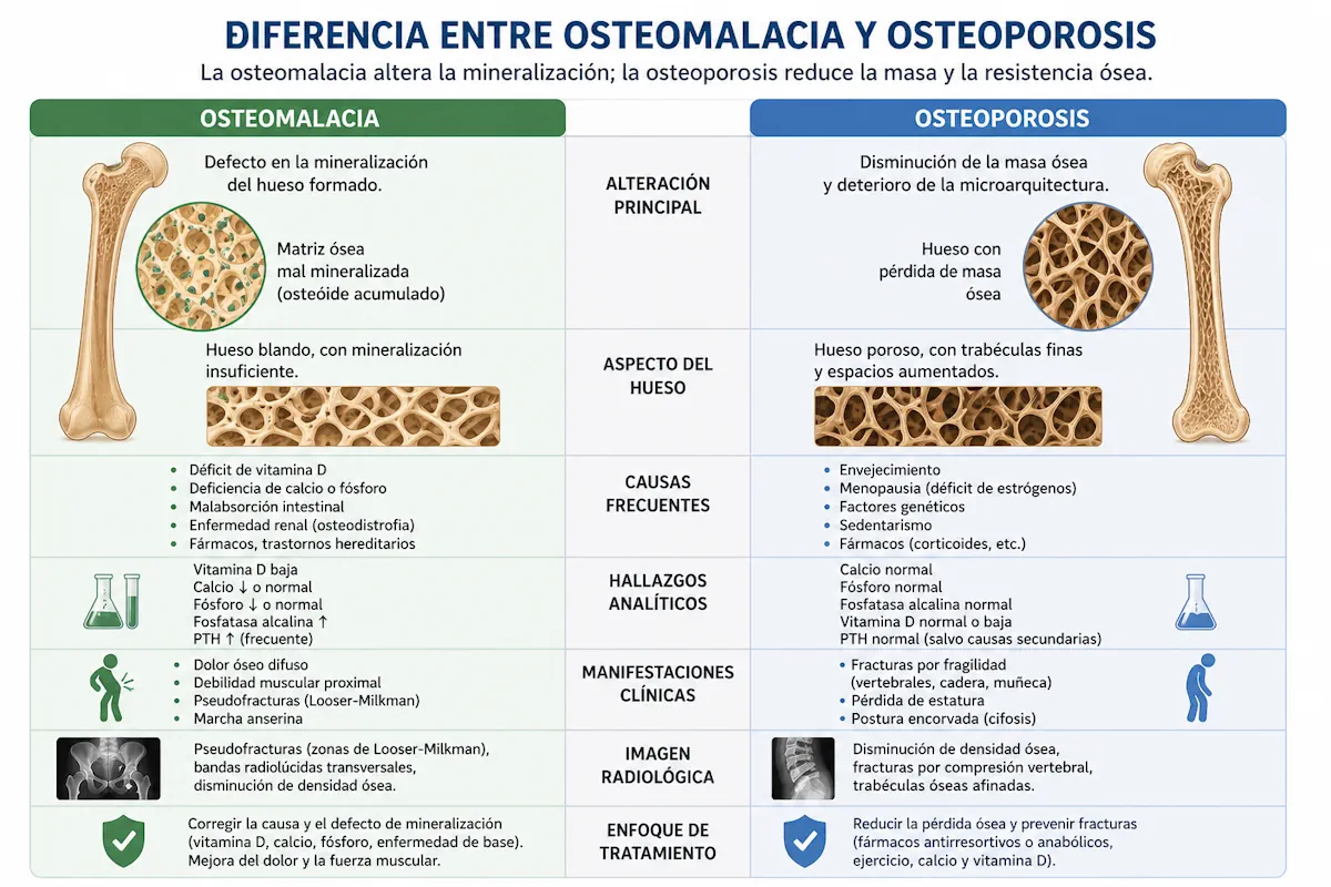 Diferencia entre osteomalacia y osteoporosis