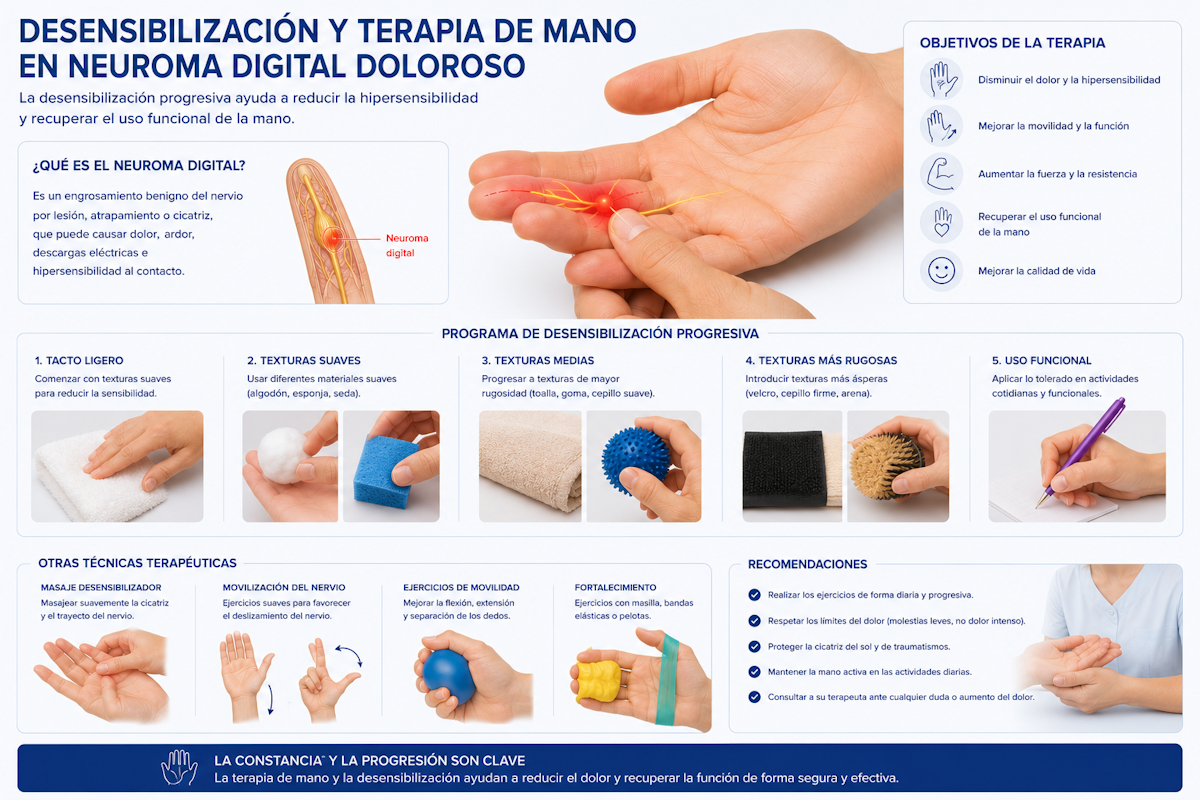 Desensibilización y terapia de mano en neuroma digital doloroso