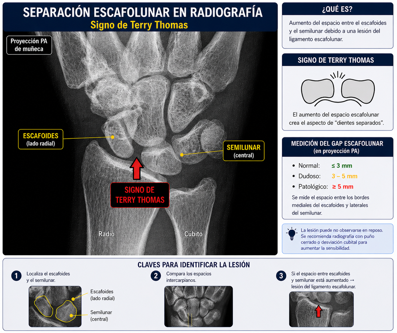 Separación escafolunar en radiografía