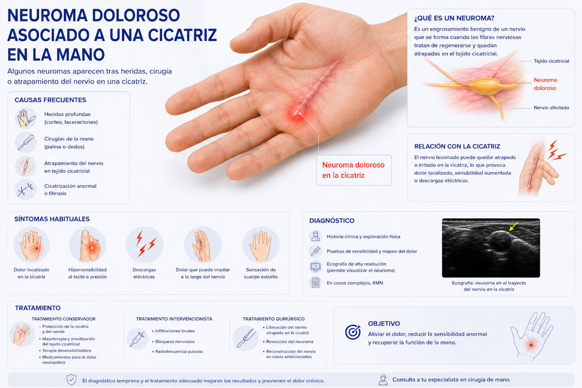 Neuroma doloroso asociado a una cicatriz en la mano