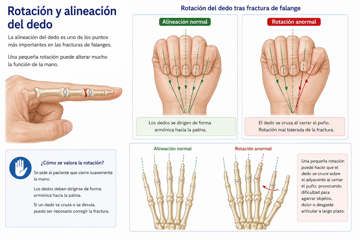 Rotación del dedo tras fractura de falange