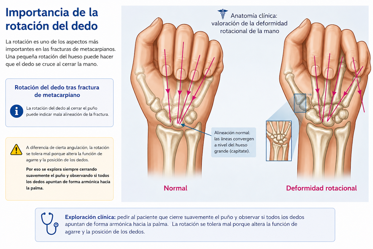 Rotación del dedo tras fractura de metacarpiano