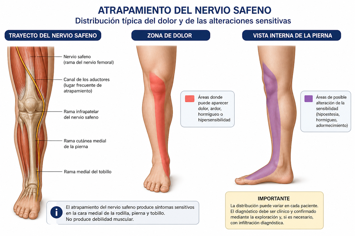 Dolor medial de rodilla y pierna en neuropatía del nervio safeno