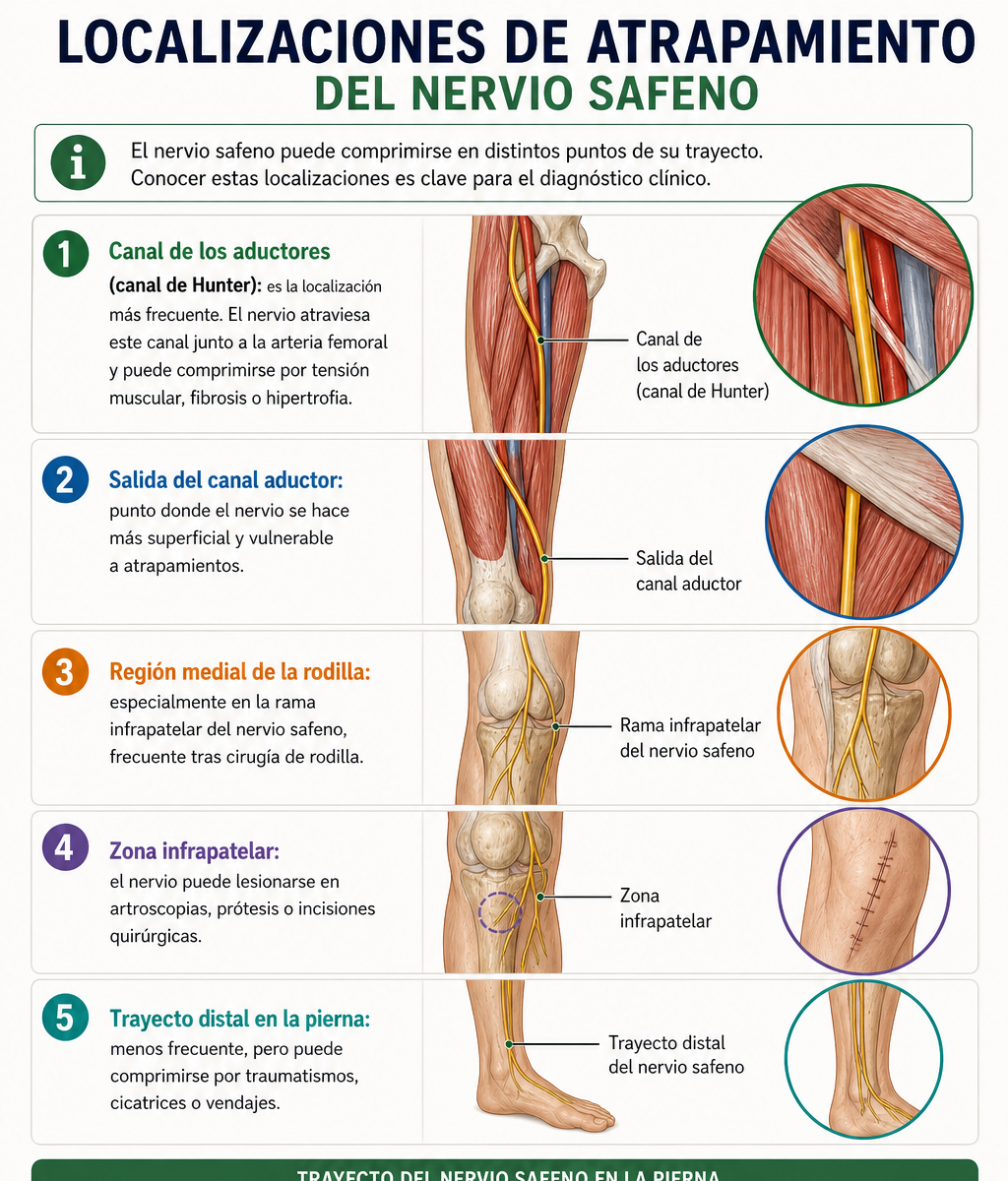 Trayecto del nervio safeno en la pierna