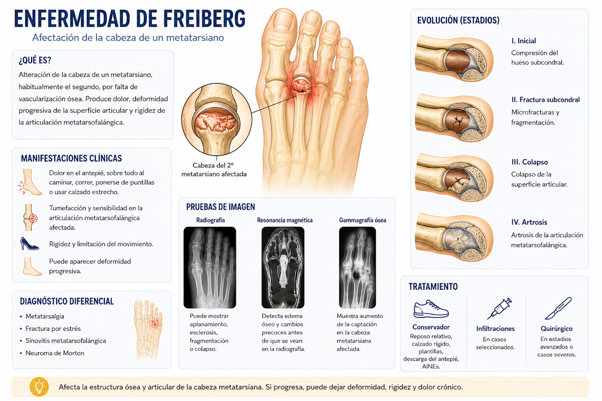 Enfermedad de Freiberg en la cabeza de un metatarsiano