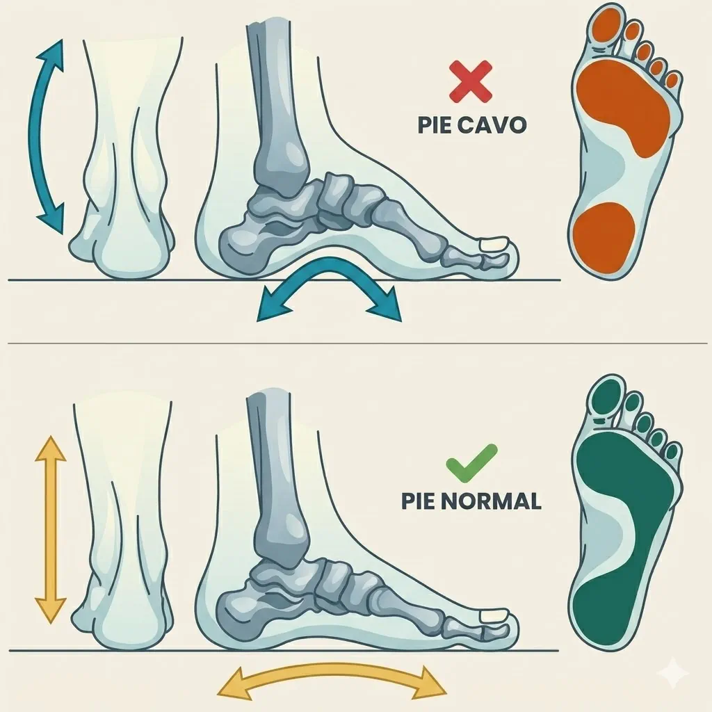 Pie cavo con aumento del arco longitudinal plantar