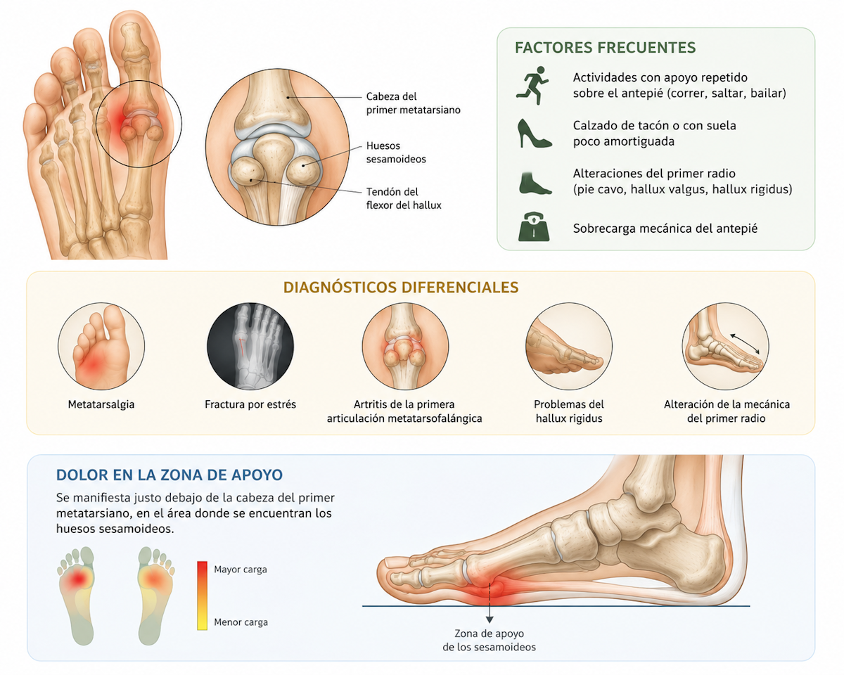 Sesamoiditis y dolor bajo el primer metatarsiano
