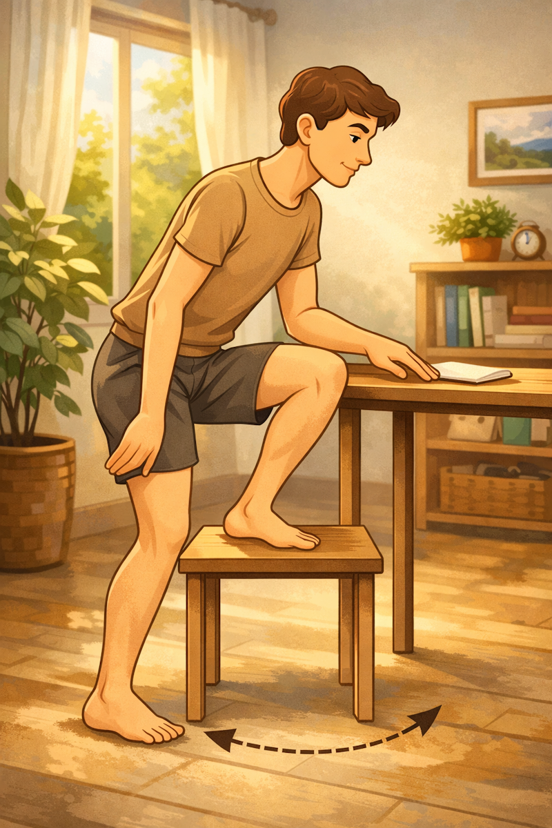 Ejercicio para cadera y rodilla con apoyo en silla