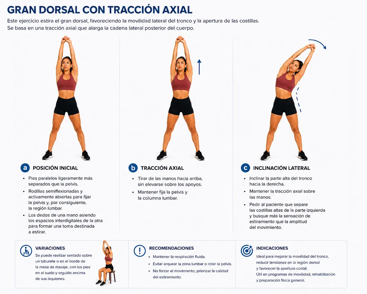 Estiramiento del gran dorsal con tracción axial