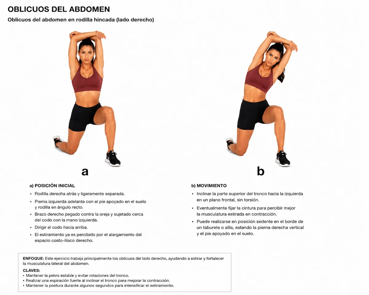 Estiramiento de oblicuos en rodilla hincada