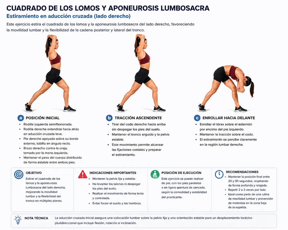Estiramiento de cuadrado lumbar en aducción cruzada