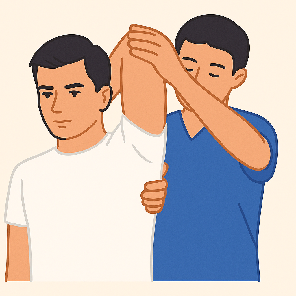 Estiramiento asistido del tríceps con terapeuta