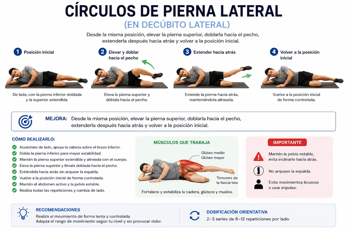 Flexión y extensión de la pierna superior en decúbito lateral