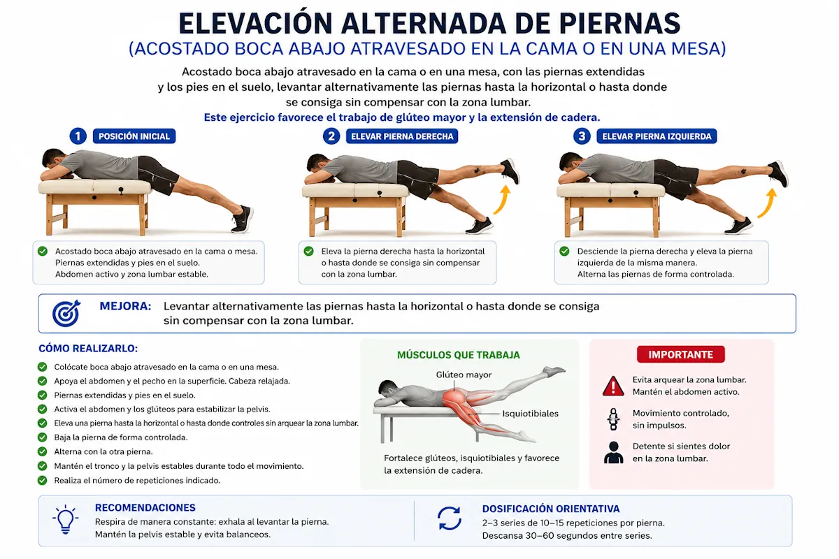Extensión de cadera boca abajo atravesado en la cama