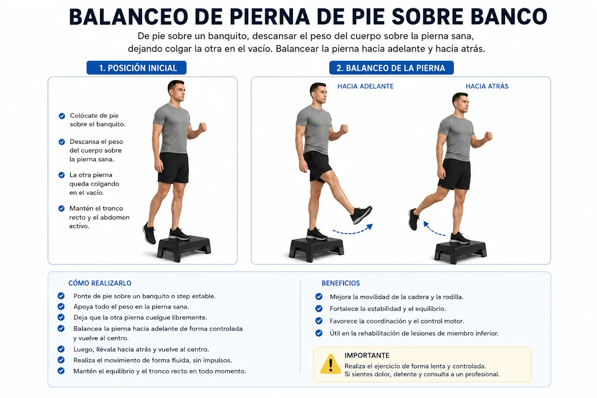 Balanceo de la pierna en apoyo sobre banquito