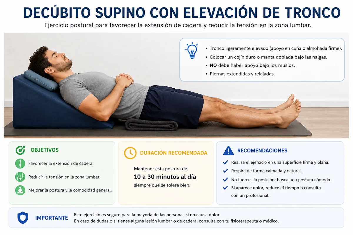 Postura en decúbito supino con cojín bajo glúteos