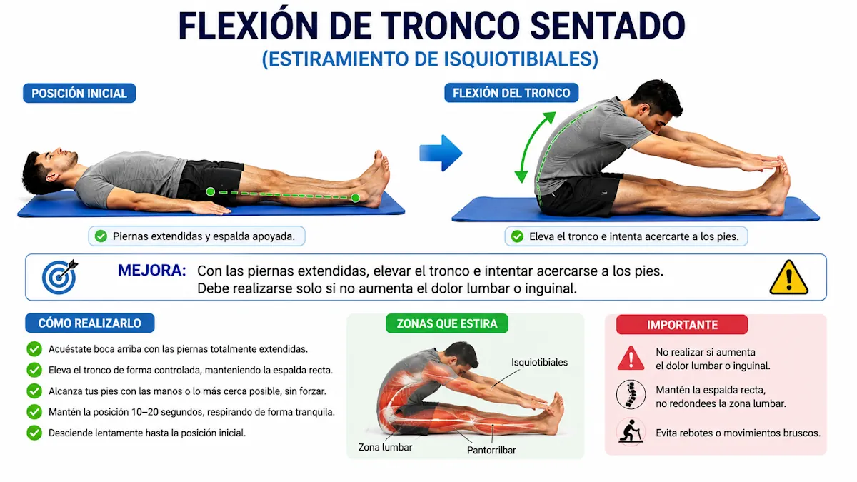 Flexión de tronco intentando tocar los pies