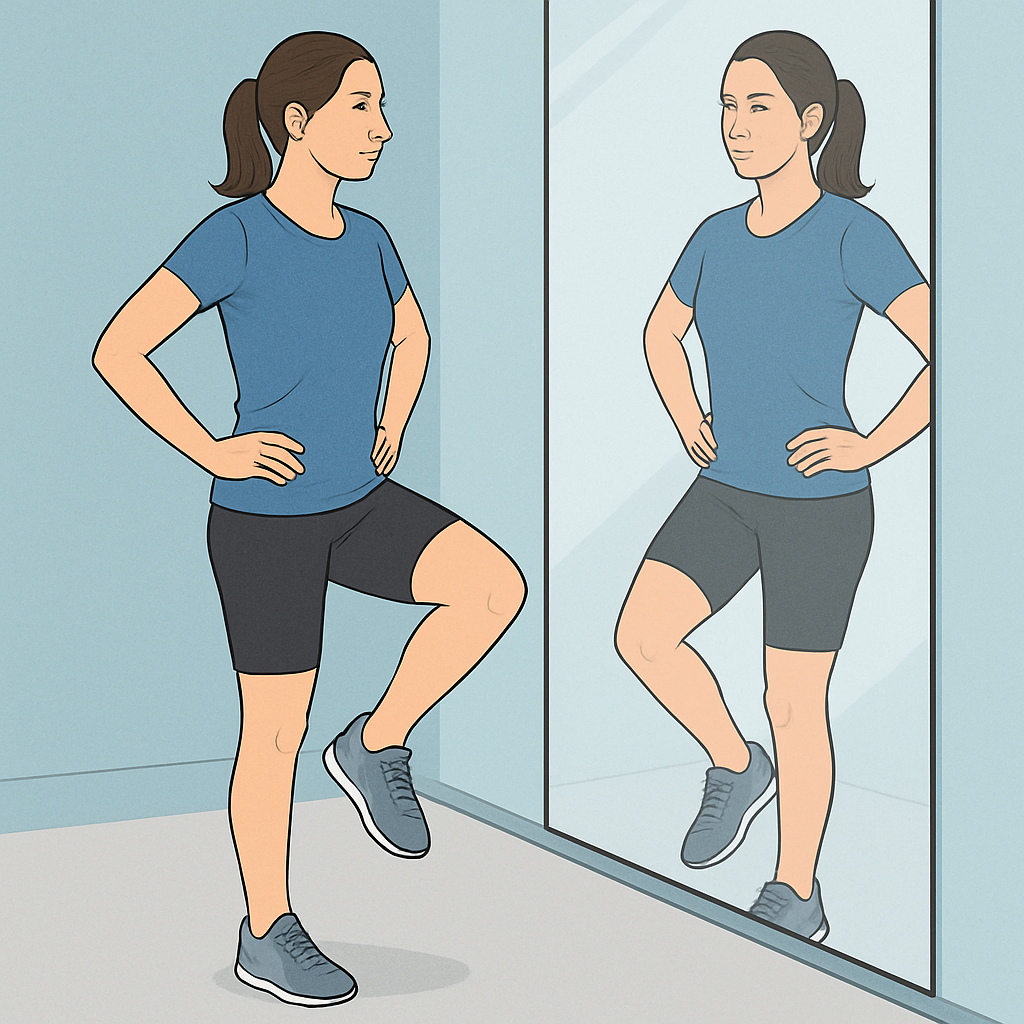 Marcha unipodal frente a espejo