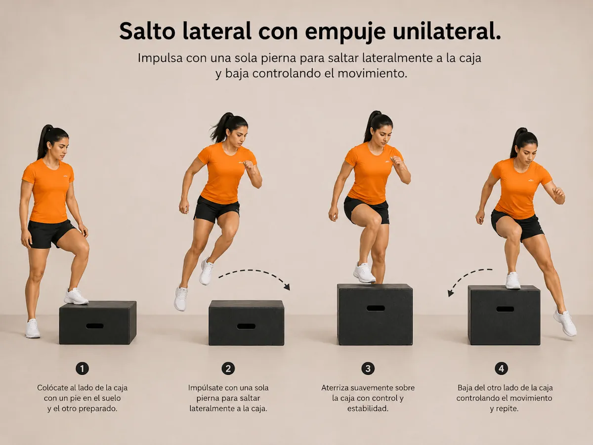 Salto lateral de caja empujando con un pie