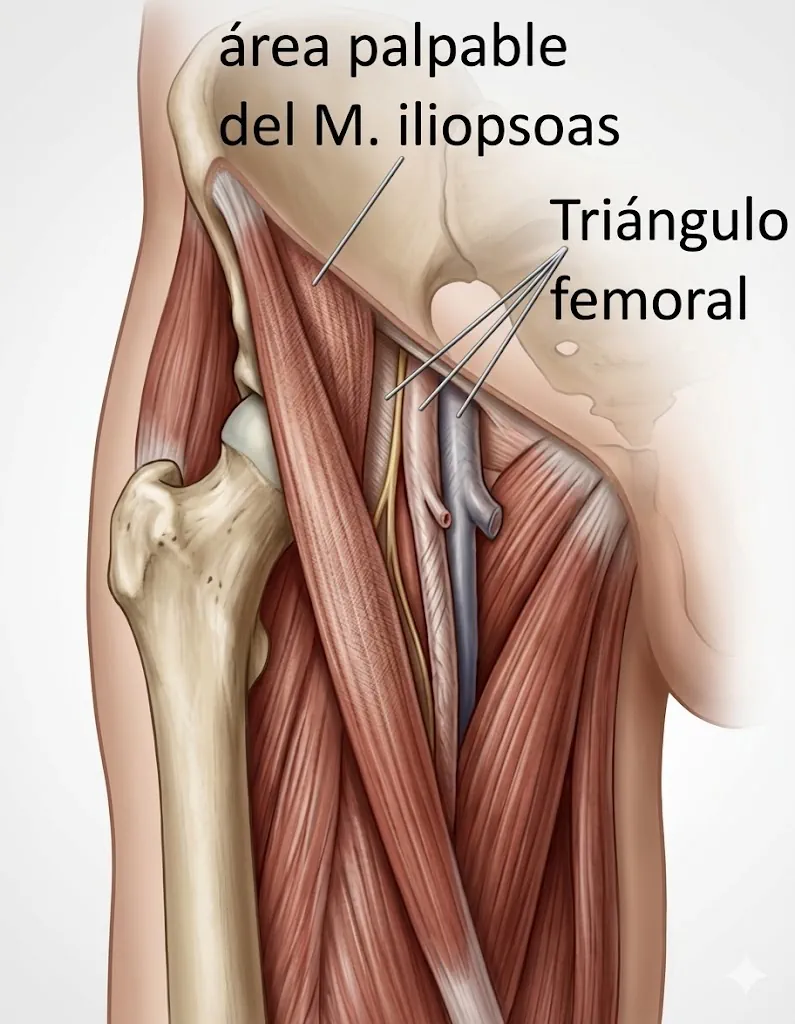 Área palpable del iliopsoas en el triángulo femoral
