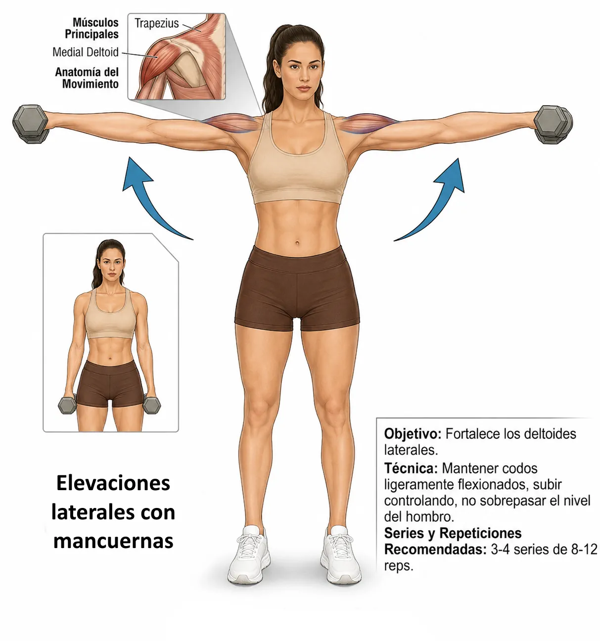 Elevaciones de brazos para hombro y extensores