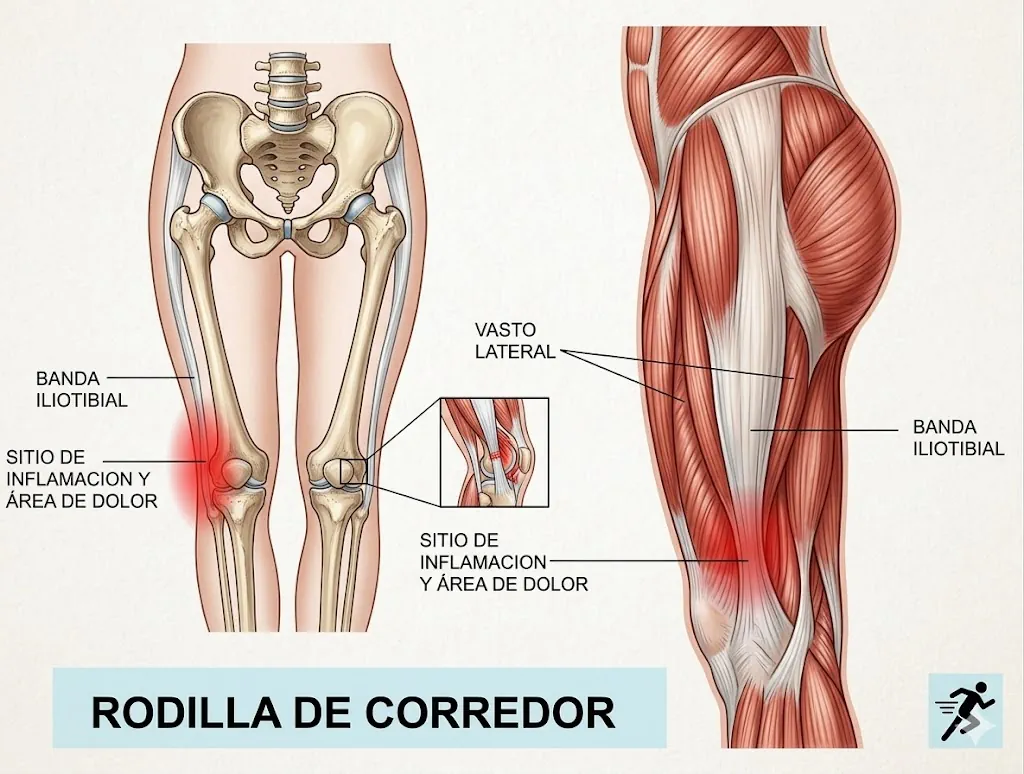 Zona de dolor en el síndrome de la banda iliotibial